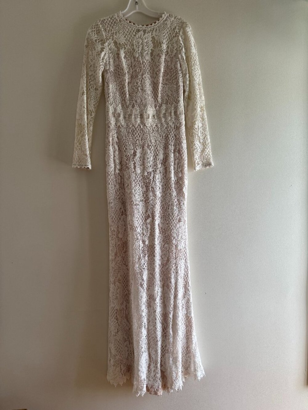 Tadashi Shoji Ivory White Lace Long Sleeve Maxi Gown Dress Size 6